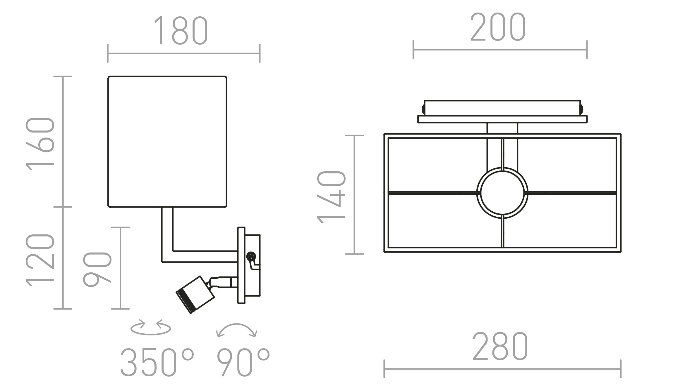PLAZA ścienna z reflektorem LED - Product sketch
