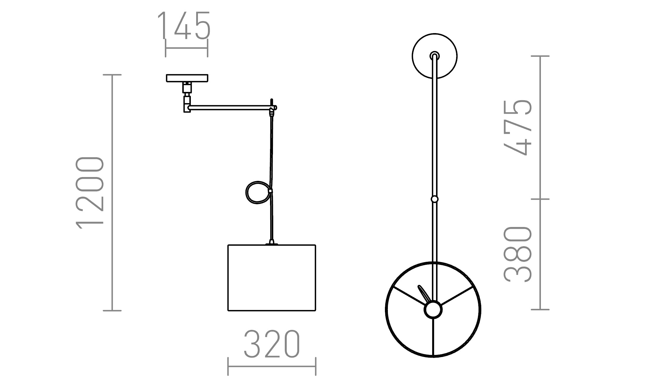 BROADWAY hanglamp met arm - Product sketch