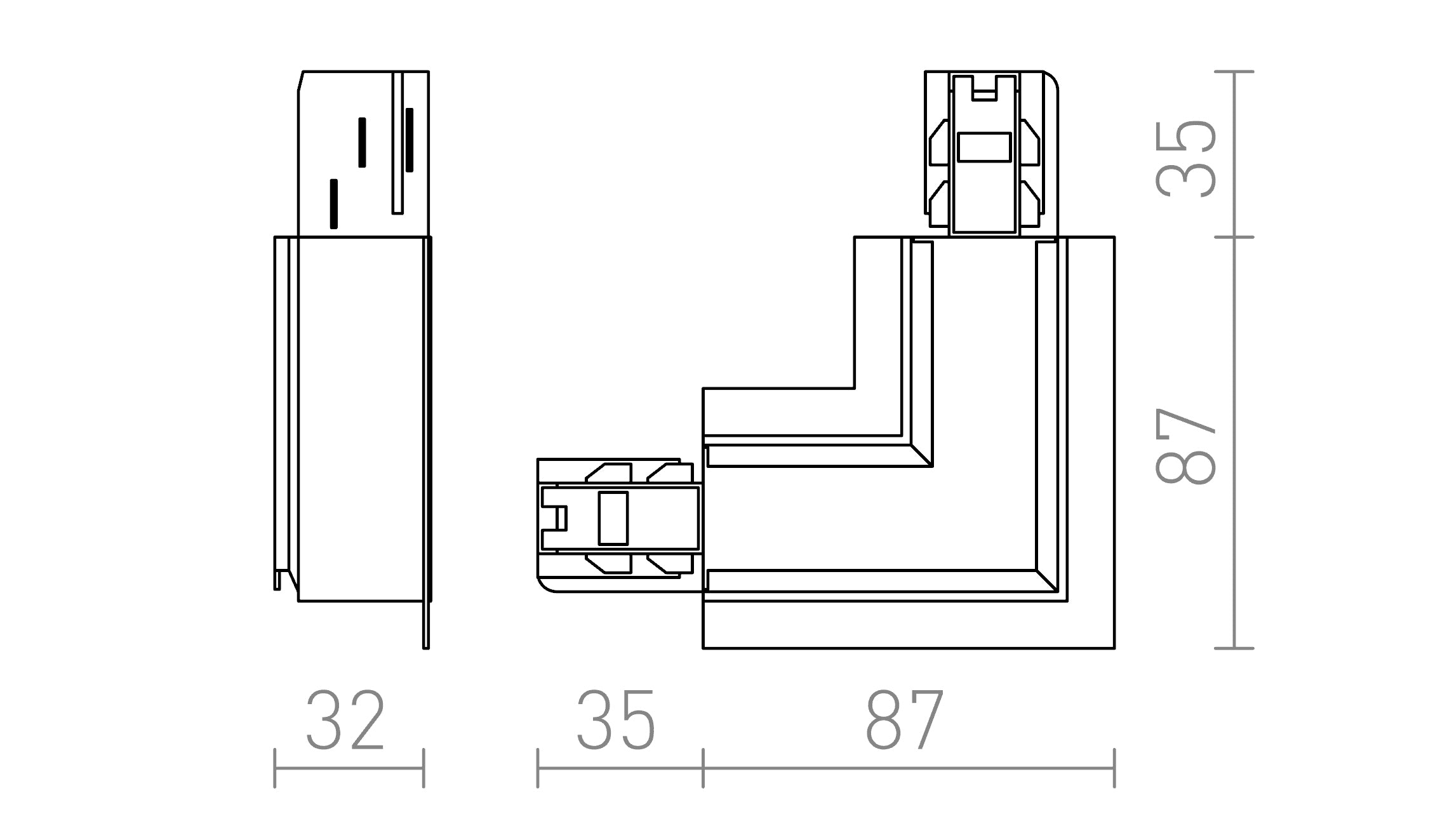 EUTRAC L notranji povezovalnik za vgradni 3F tirni sistem - Product sketch