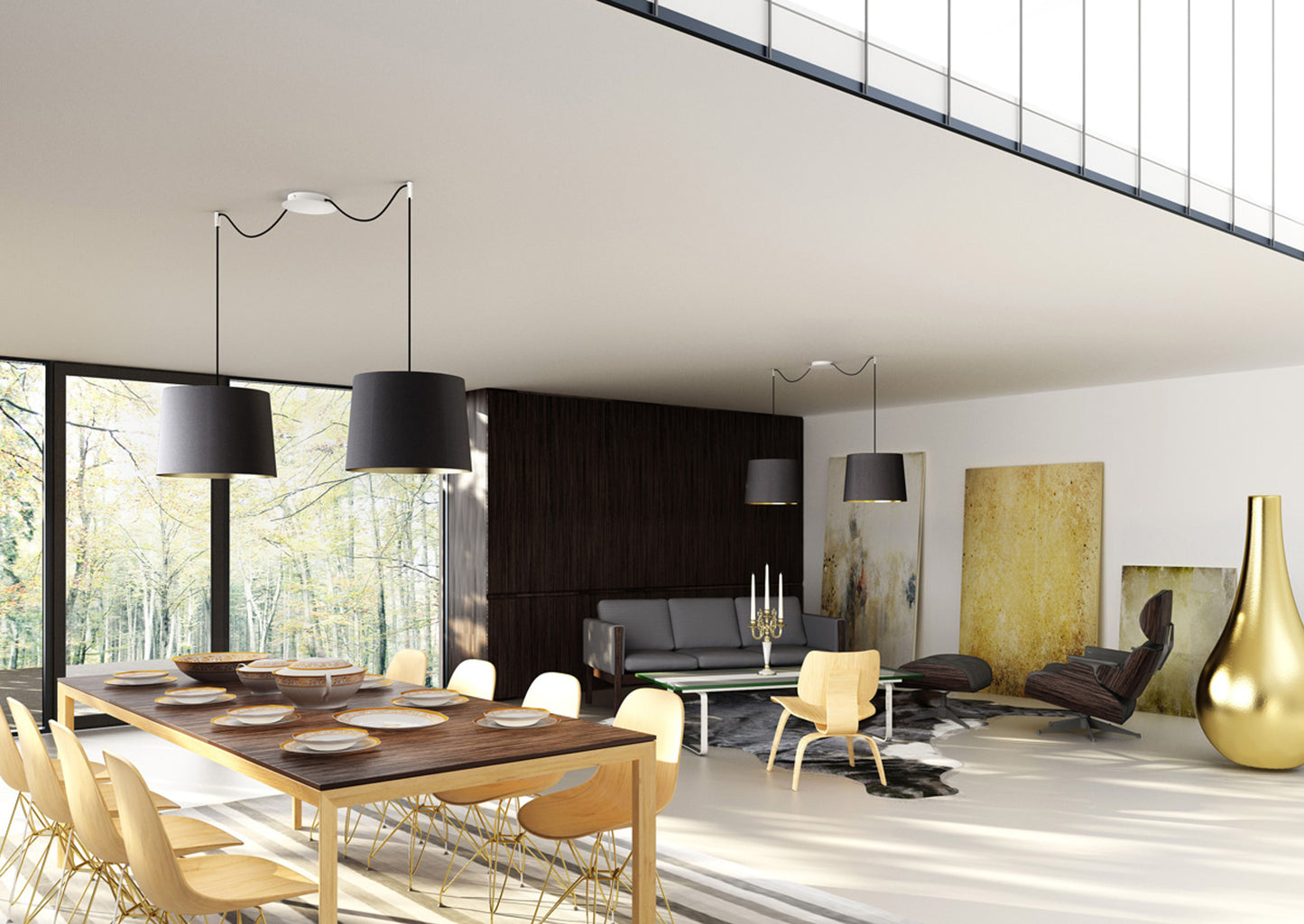 RENDL shades, shade bases, pendent sets ASPRO 40/30 shade Polycotton black/golden foil max. 23W R11467 8