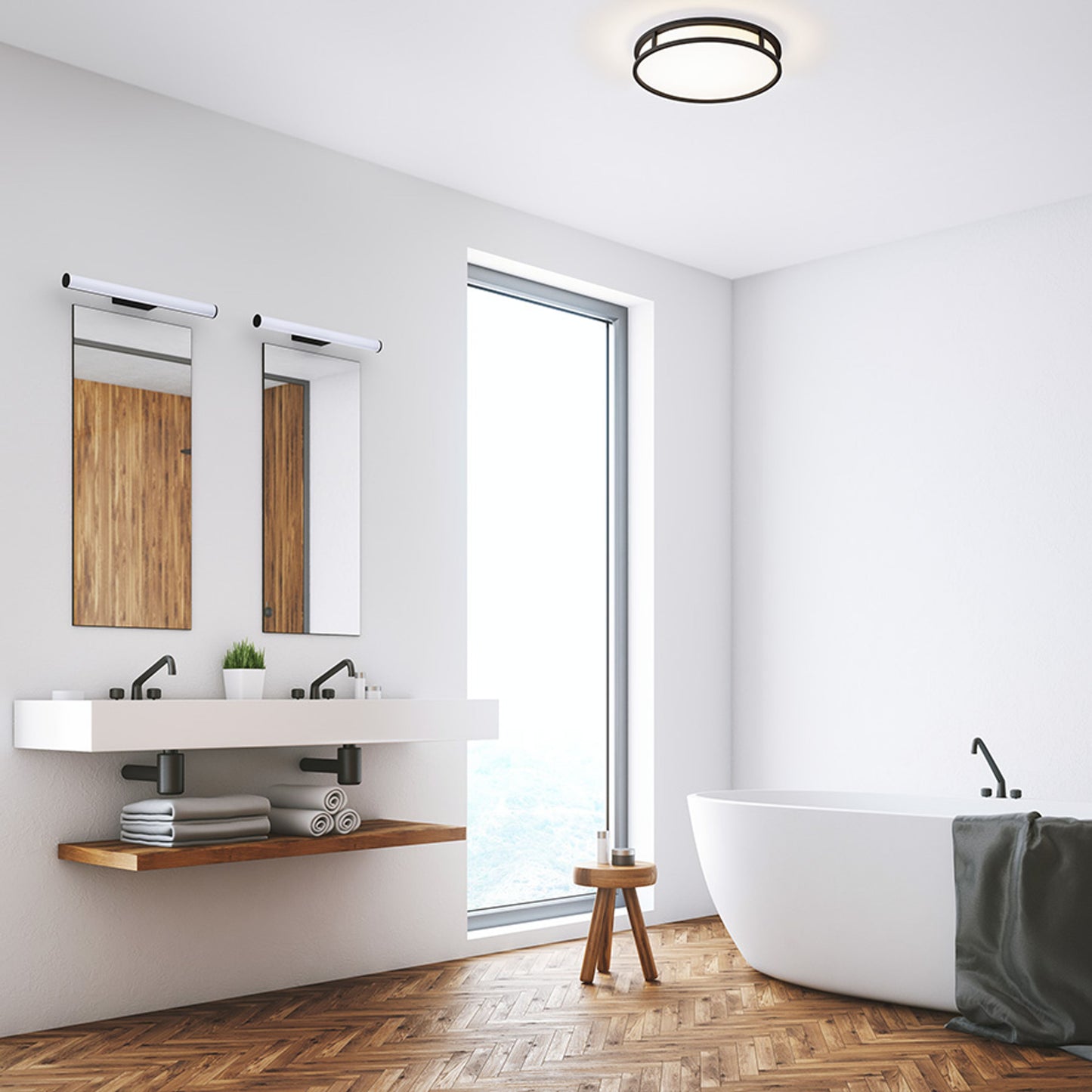RENDL surface mounted lamp GRANDE LED 35 ceiling opal-colored glass/black 230V LED 24W IP44 3000K R13679 2