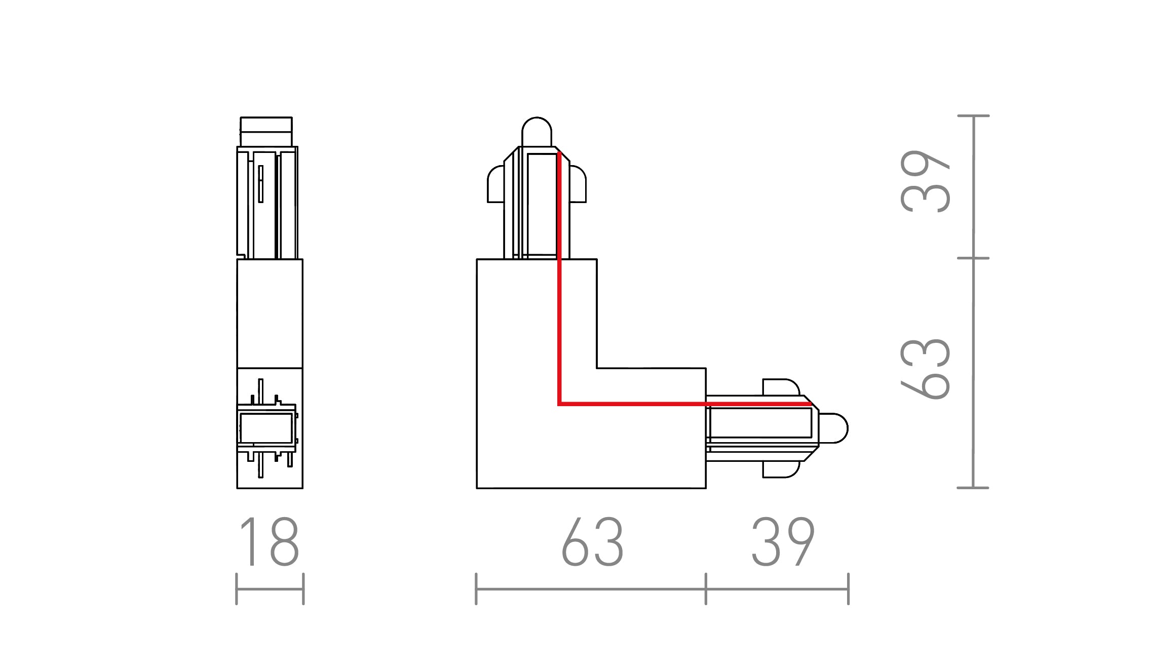L CONNECTEUR POUR RAIL EXTERNE À 1 PHASE - Product sketch