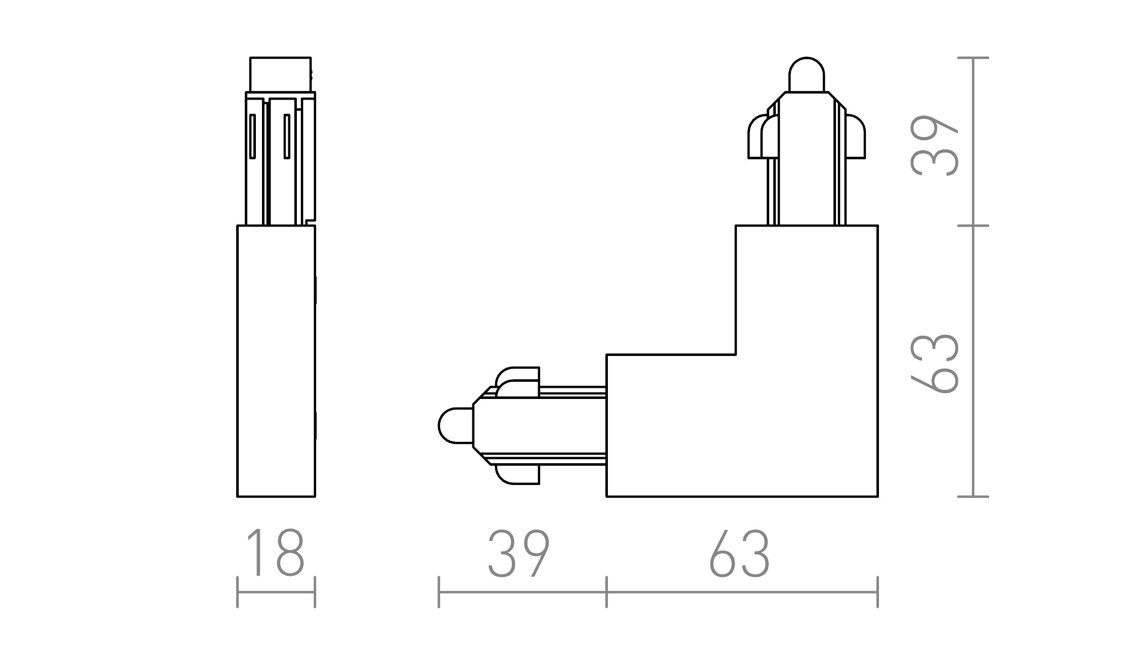 L CONNECTEUR POLARITÉ INTERNE POUR RAIL À 1 PHASE - Product sketch