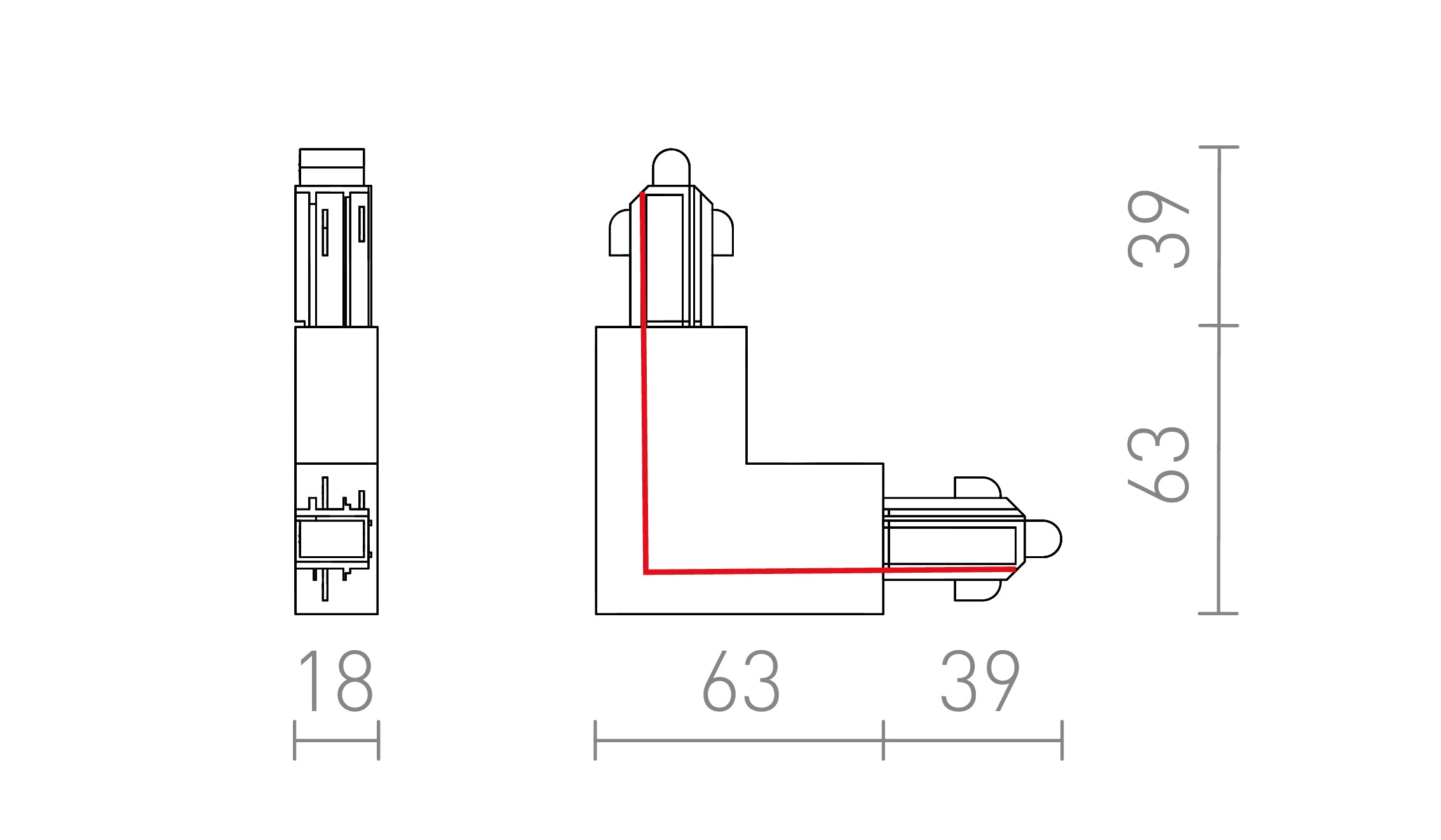 L CONNECTEUR POLARITÉ INTERNE POUR RAIL À 1 PHASE - Product sketch