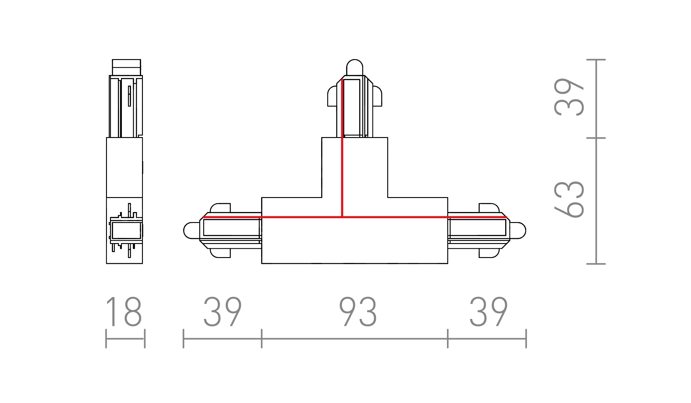 T CONNECTEUR POLARITÉ DROITE POUR RAIL À 1 PHASE - Product sketch