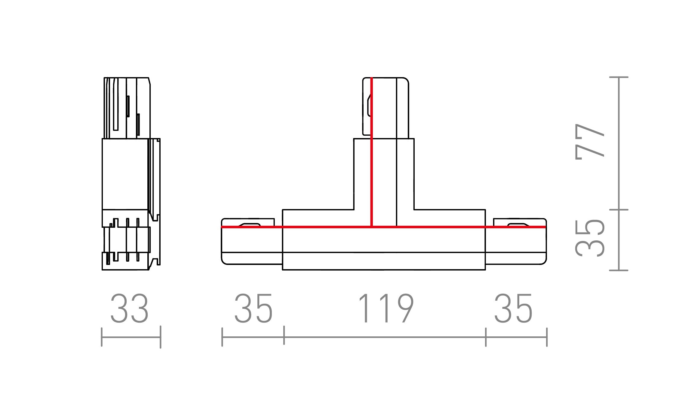 EUTRAC T CONNECTEUR DROITE - Product sketch
