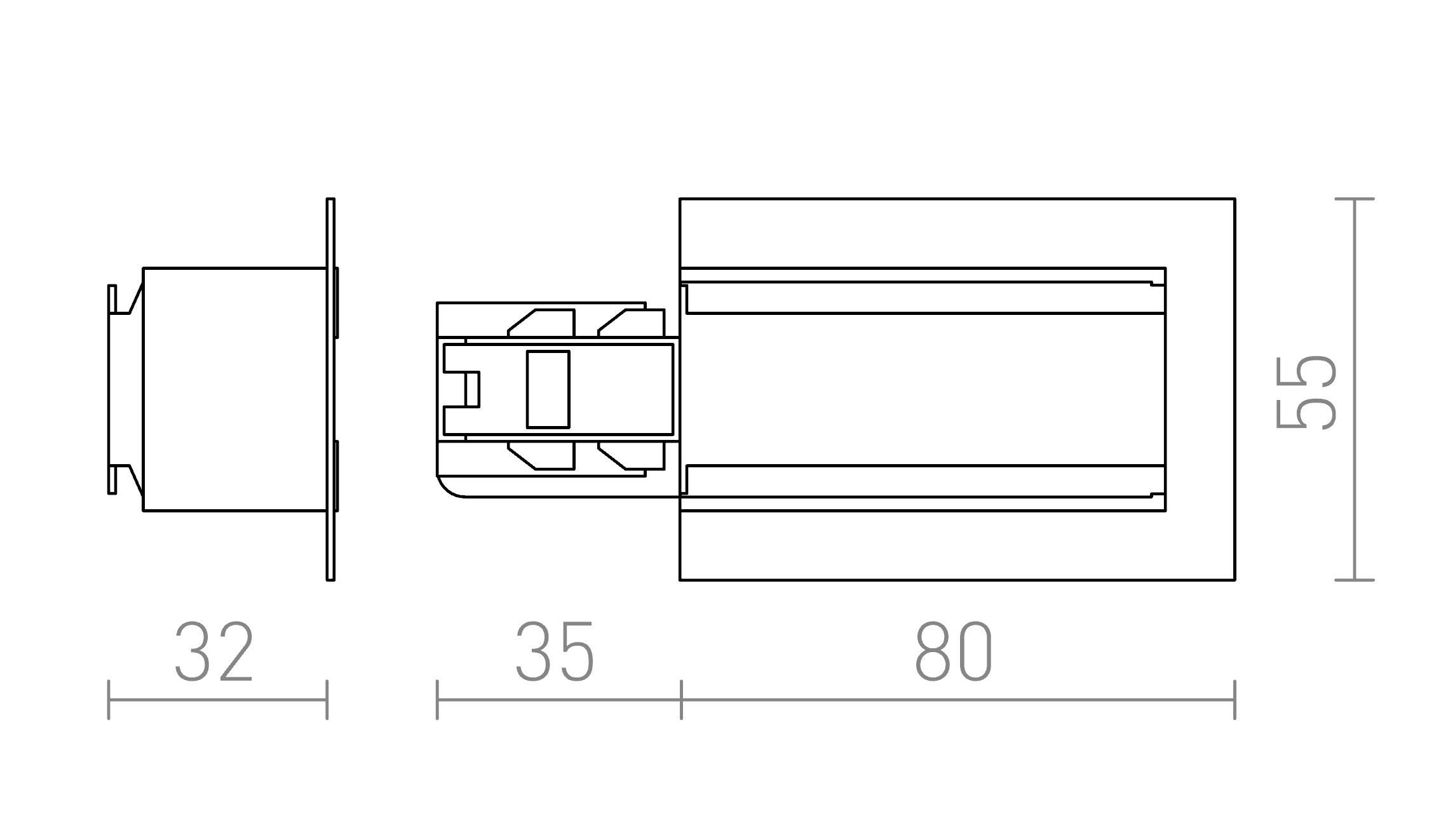 EUTRAC CONNECTEUR D'ALIMENTATION DROITE POUR RAIL ENCASTRÉE - Product sketch
