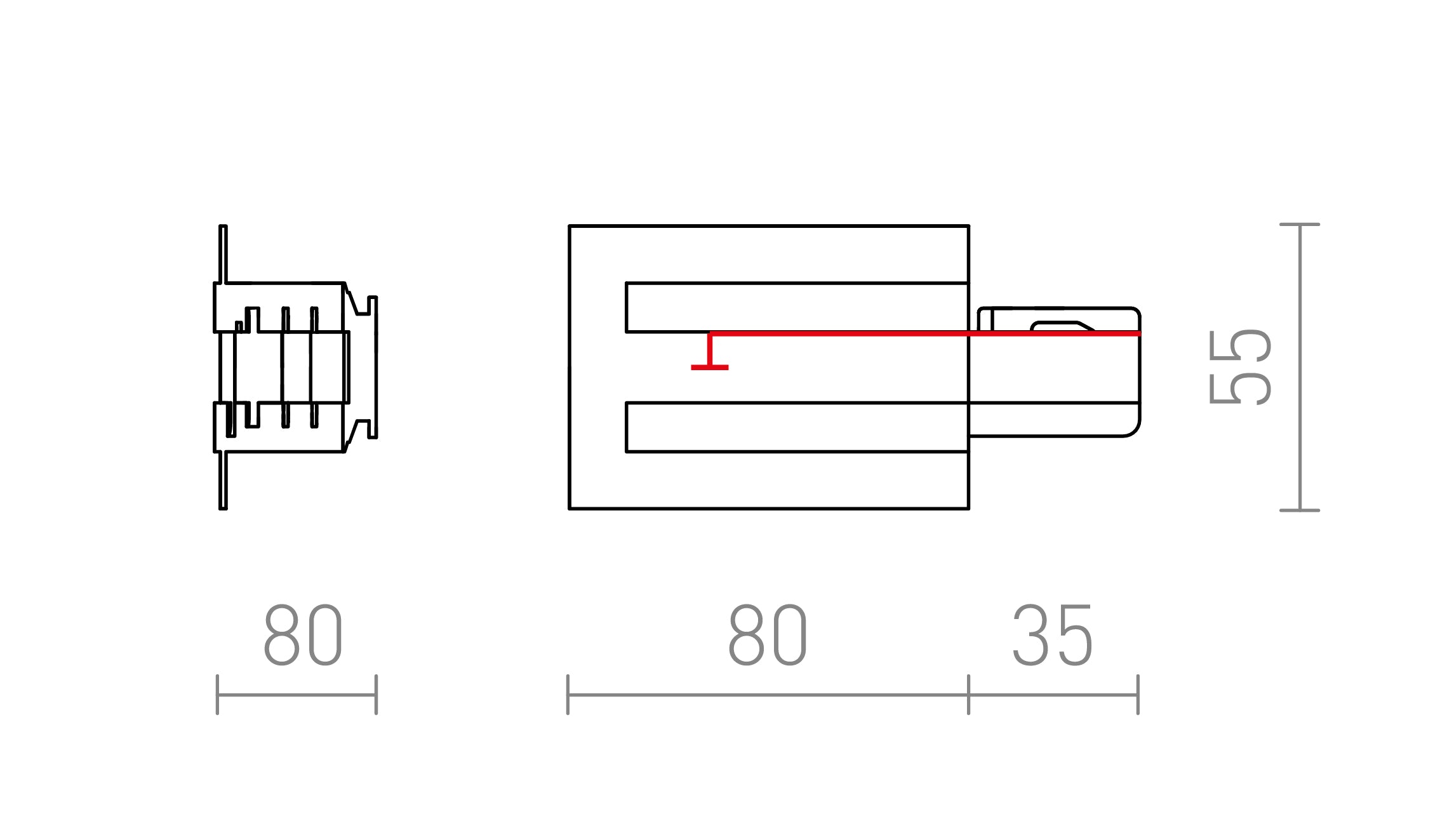 EUTRAC CONNECTEUR D'ALIMENTATION DROITE POUR RAIL ENCASTRÉE - Product sketch