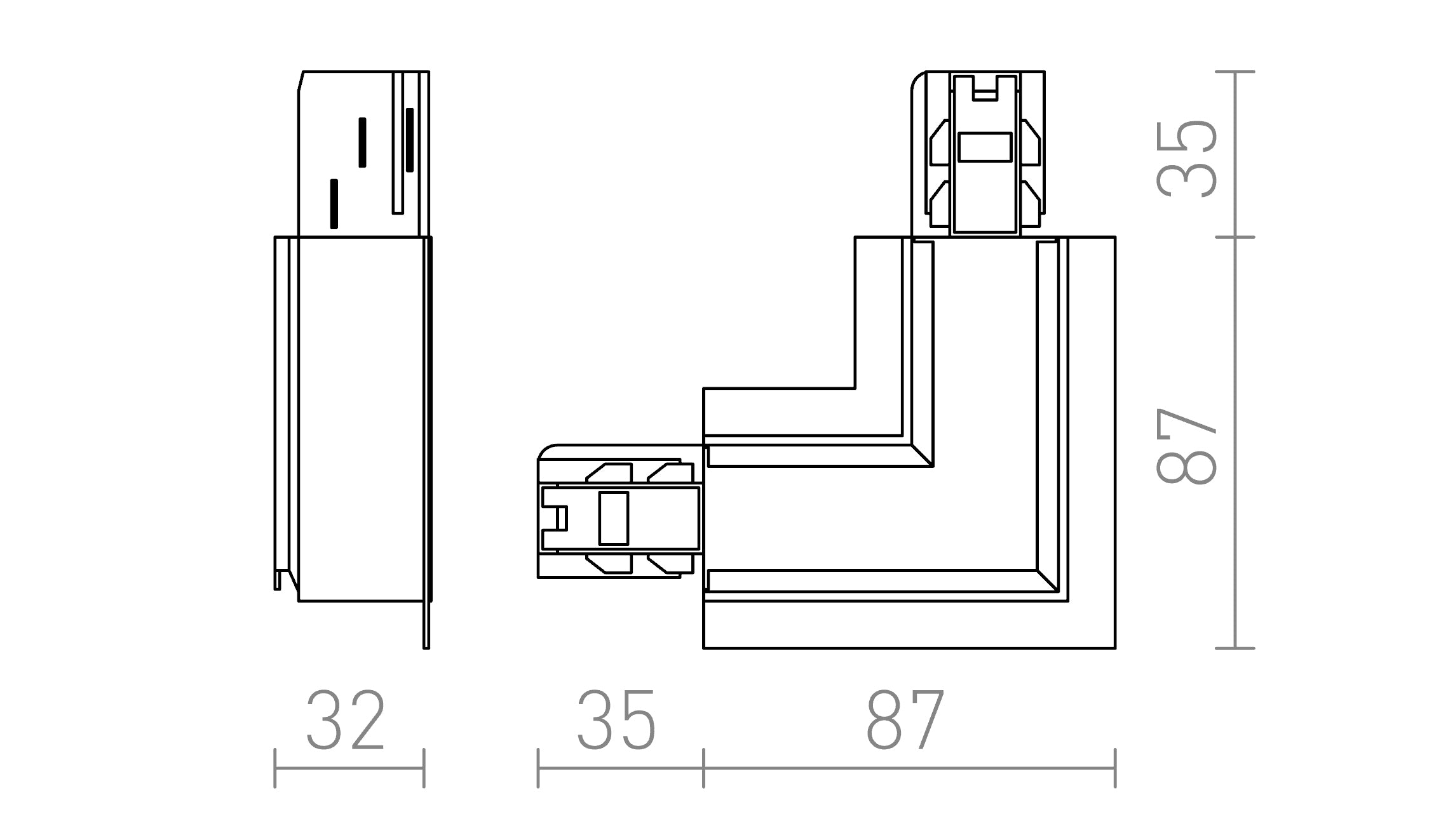 EUTRAC L CONNECTEUR EXTERNE POUR RAIL ENCASTRÉE - Product sketch