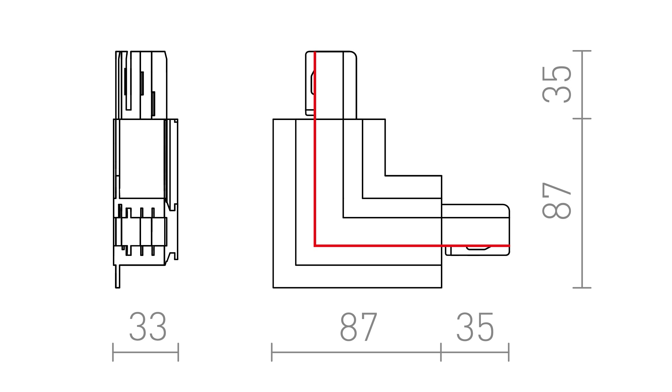 EUTRAC L CONNECTEUR EXTERNE POUR RAIL ENCASTRÉE - Product sketch