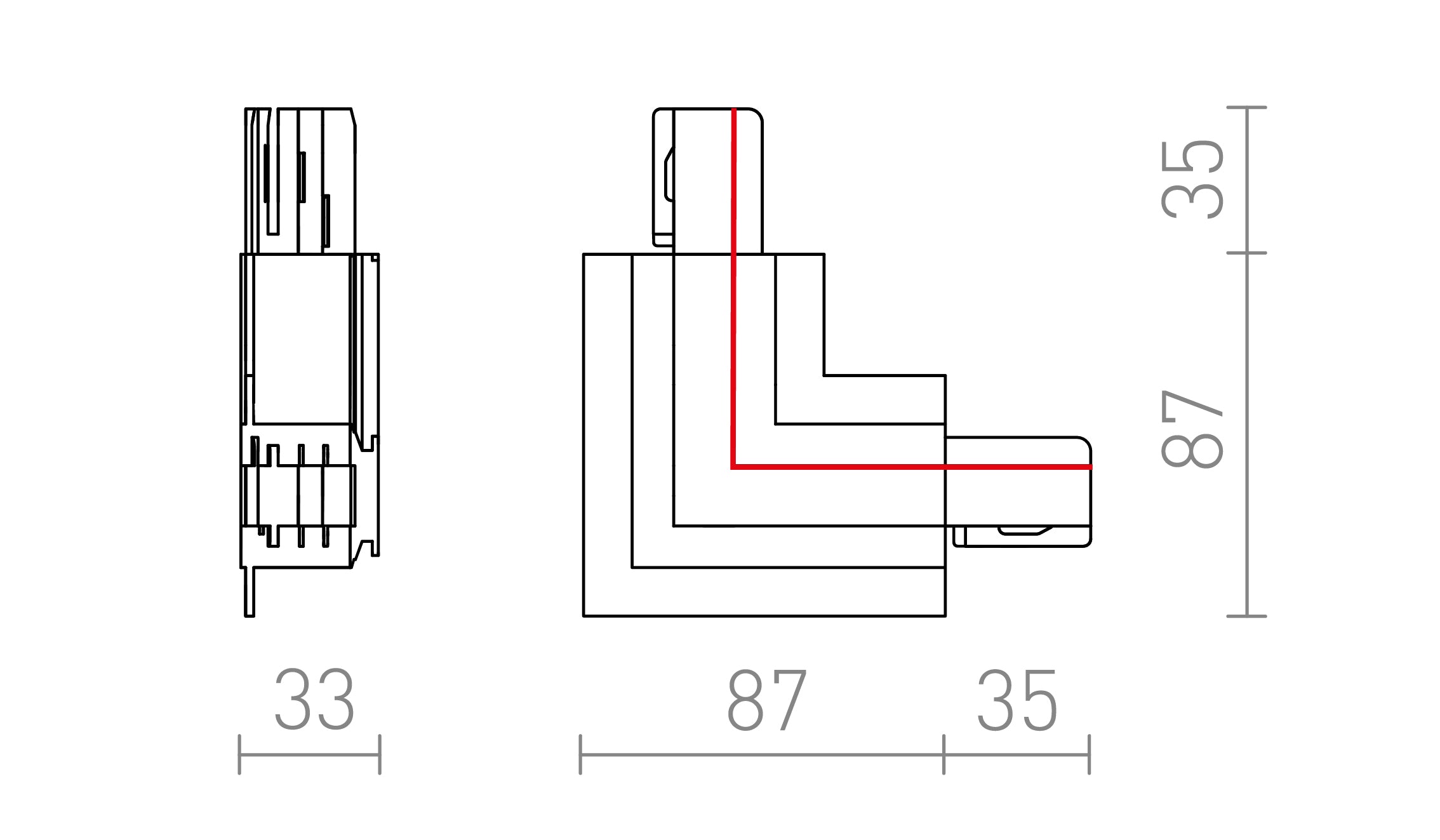 EUTRAC L CONNECTEUR INTERNE POUR RAIL ENCASTRÉE - Product sketch